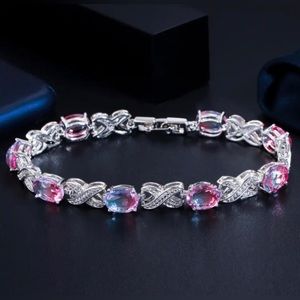 Silver Pink/Blue Gradient Zircon Tennis Bracelet